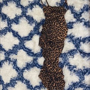 Leopard Print Strappy Ruched Midaxi Dress
